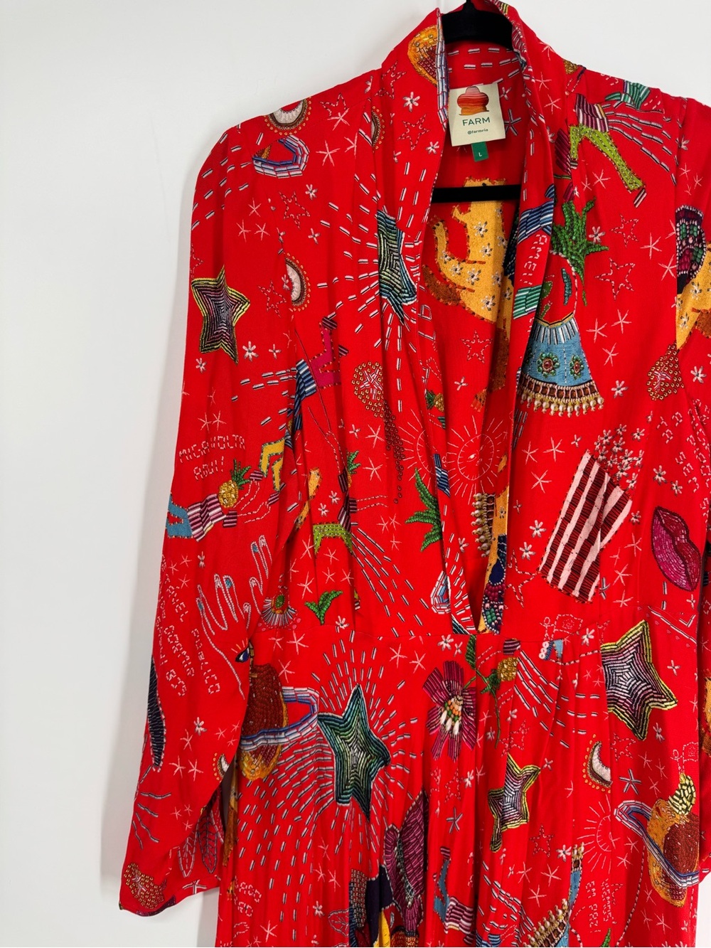 FARM Rio Red Surrealist Graphic Maxi Dress Size L - Picture 3 of 12